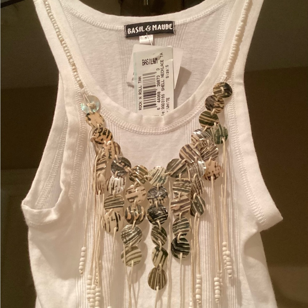 Basil & Maude White Tank Top with Beaded Detail
